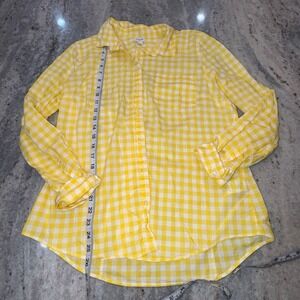 J.Crew Women's Large Gingham Plaid Button Up Top Long Sleeve Yellow Cotton